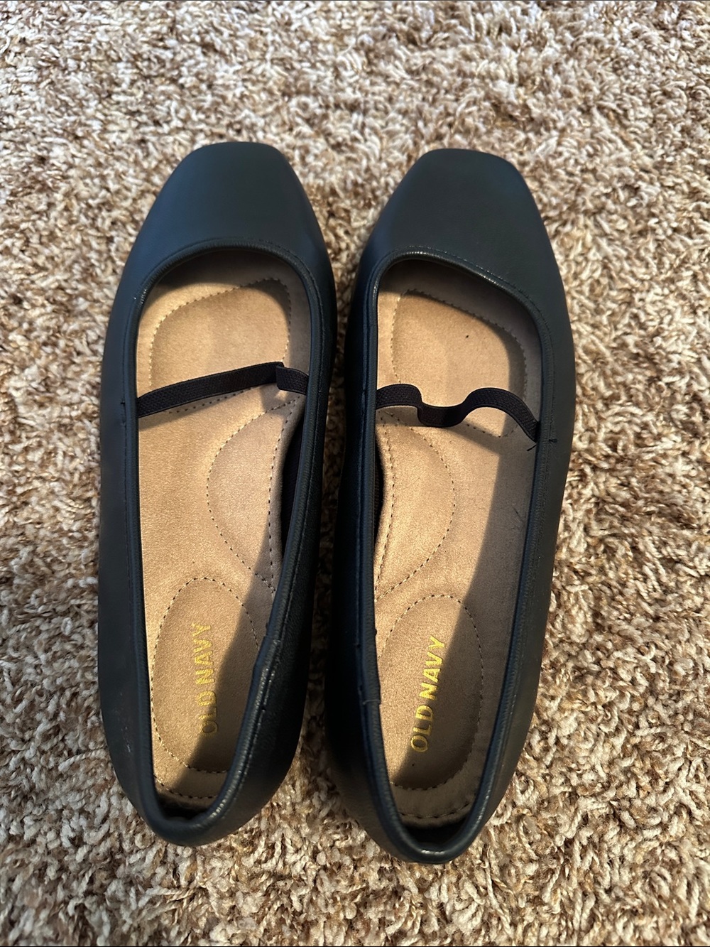 Old Navy Black Square-Toe Ballet Flats with Elastic Strap